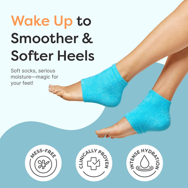 Moisturizing Socks for Cracked Heel Treatment - Vitamin E, Olive Oil and Jojoba Oil Infused Heel Socks to Soften and Hydrate (Fuzzy Blue, Regular)