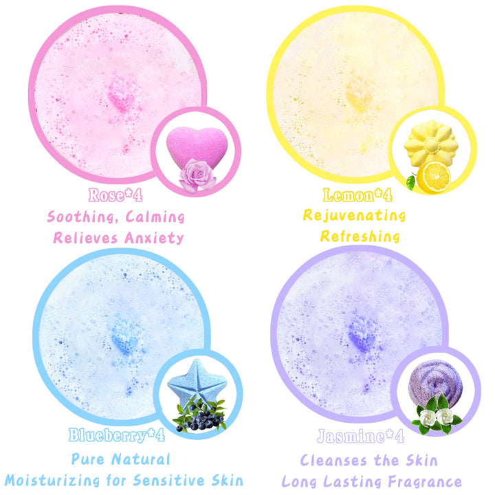 Bath Foot Bombs, 16 Pack Foot Soak with Bath Salt and Tea Tree Oil for Christmas. Organic Natural Handmade Aroma Pure Essential Oil Bubble Feet Balls for Foot Callus, Stubborn Feet Odor Scent.