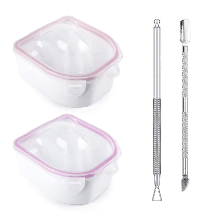 Nail Soaking Bowl, 2PCS Soak off Gel Polish Dip Powder Remover Manicure Bowl with Triangle Cuticle Peeler and Stainless Steel Cuticle Pusher Nail Art Tool (Pink)