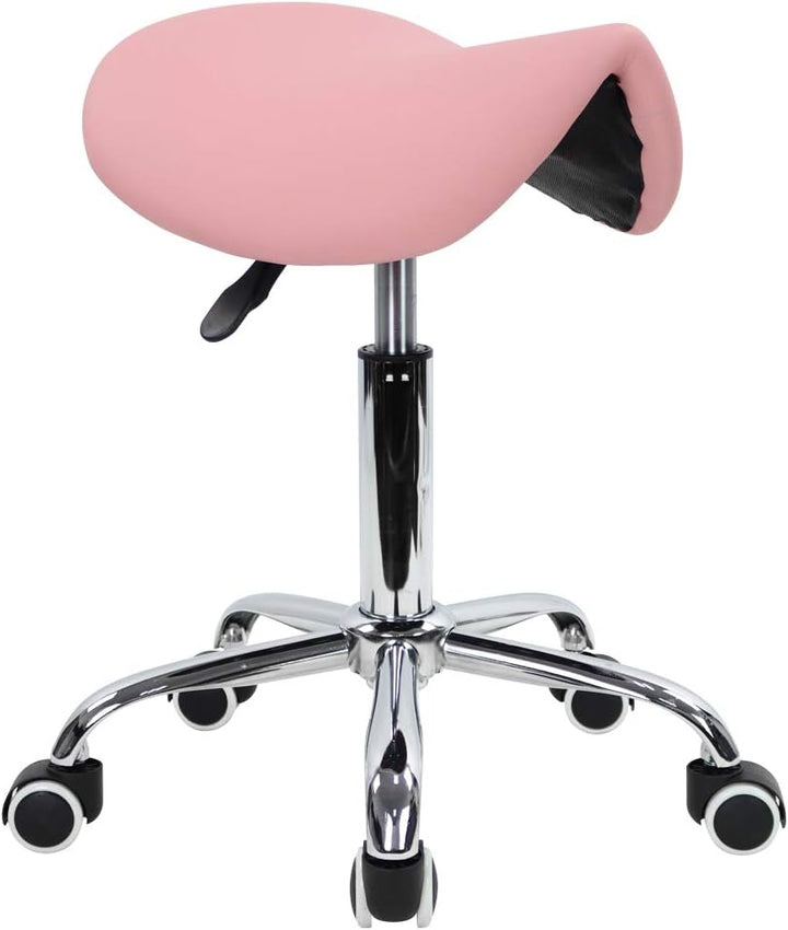 Rolling Saddle Stool PU Leather Swivel Adjustable Rolling Stool with Wheels Salon Chair Black