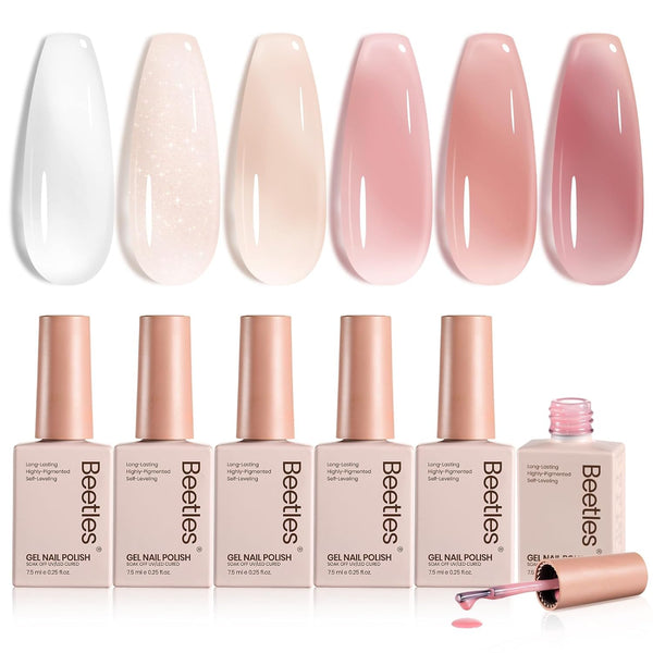 Whispers of Love Jelly Gel Nail Polish Set - 6 Colors Milky White Nude Pink Neutral Sheer Translucent Soak off UV Gel Nail Kit, Nail Concealer for Salon DIY Manicure Gift for Women