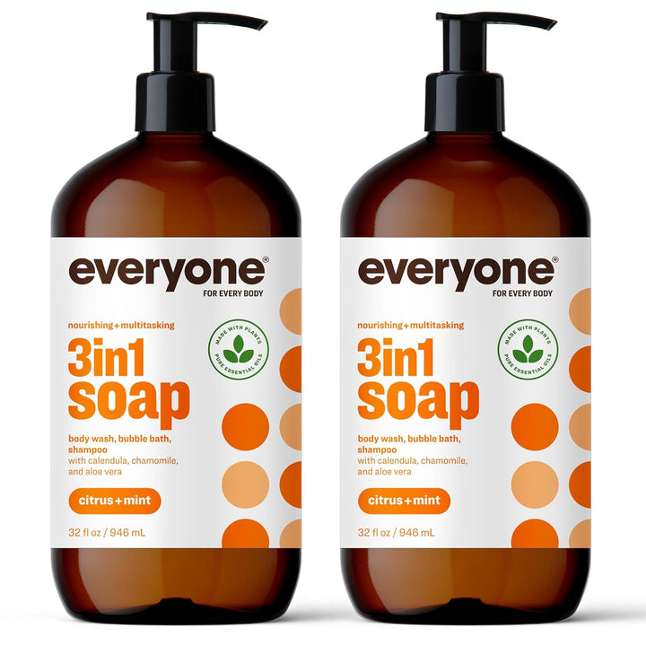 Everyone 3-In-1 Soap, Body Wash, Bubble Bath, Shampoo, 32 Ounce (Pack of 2), Unscented, Made for Men and Women