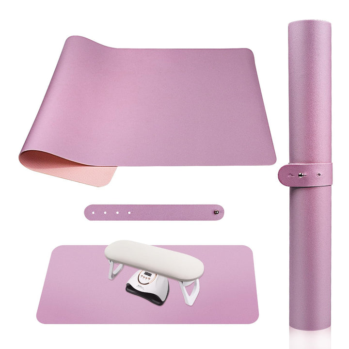 Nail Art Table Mat, (MAT ONLY) Soft Microfiber PU Leather Nail Hand Rest for Nail Arm Rest Cushion, Foldable Nail Art Rest Pillow Manicure Pad Desk Mat - Pink