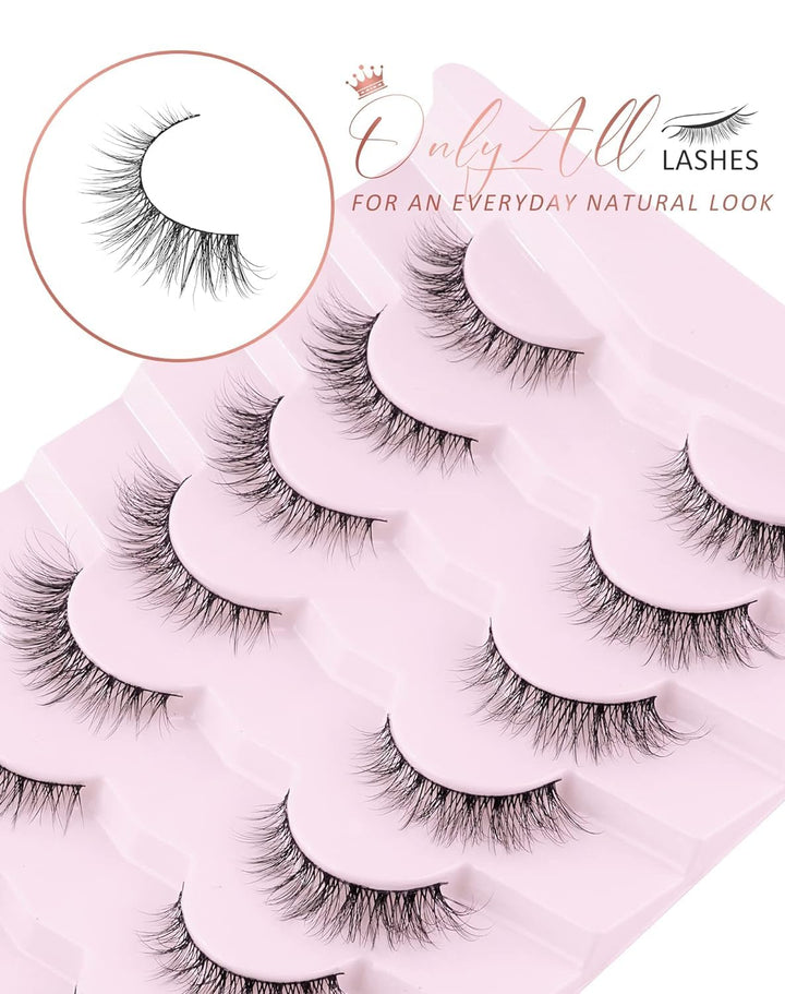 Natural Lashes Wispy Lashes Natural Look False Eyelashes Natural Flared Eyelashes False Eye Lashes Soft Fluffy Lashes 7 Pairs D1 Natural (6-13MM)