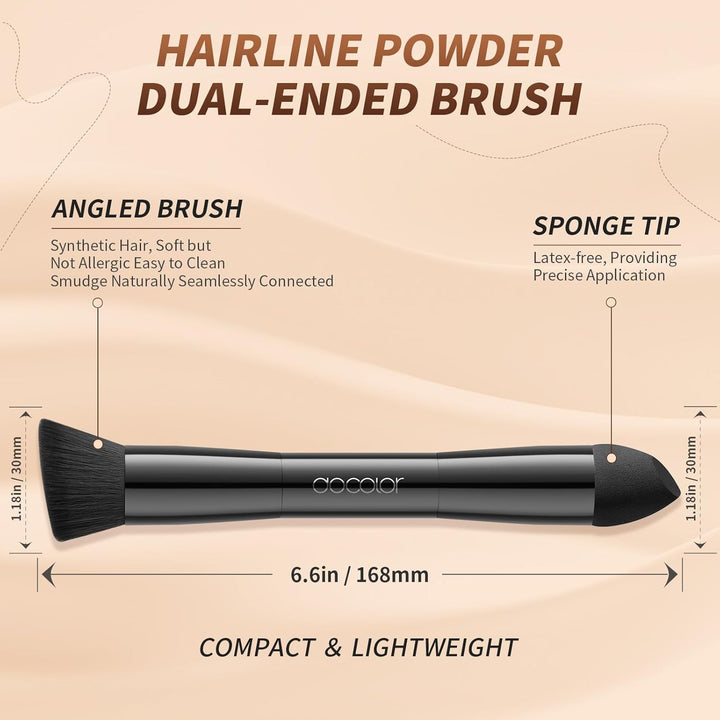 Dual-Ended Hairline Powder Brush, Hair Contour Brush with Sponge Tip, Makeup Brush for Seamless Blending, for Hair Contouring, Root Touch-Ups, and Beard Coverage Vegan & Cruelty-Free