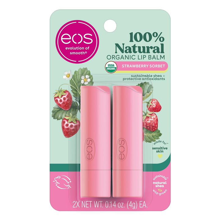 100% Natural & Organic Lip Balm Sticks - Vanilla Bean, All Natural Lip Balm, All-Day Moisture, Dermatologist Recommended, 0.14 Oz, 2-Pack