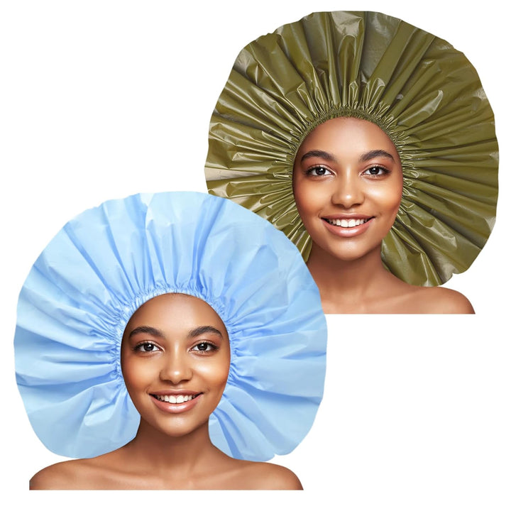 Super Jumbo Shower Cap 2 PCS Waterproof Shower Caps for Women, Extra Large Shower Cap, Reusable Super Large Bath Caps Hair Cap for Long Thick Curly Hair, Locs, Twist Braids - Black + White