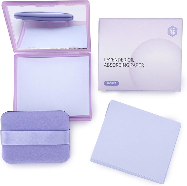 Oil Blotting Sheets for Face with Mirror and Puff, 300 Sheets Oil Blotting Paper for Oily Skin, Face Oil Absorbing Sheet, Natural Oil Control Film, Absorb Excess Oil, Makeup Friendly