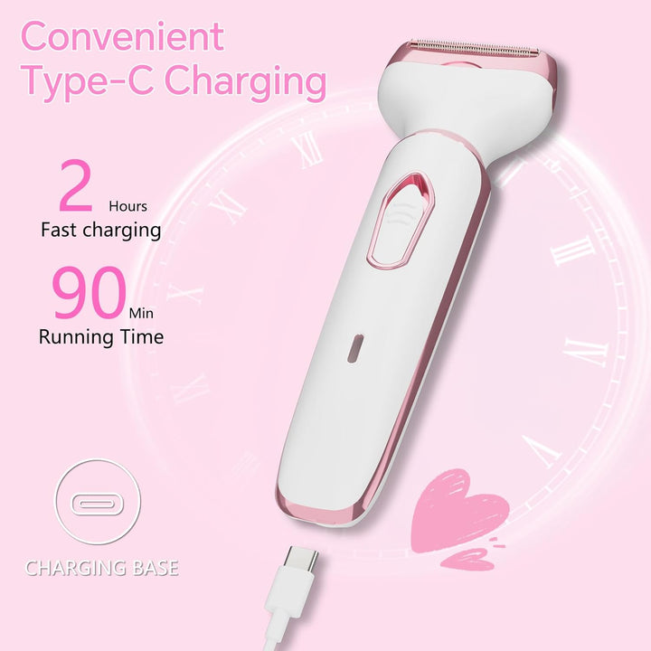 Women'S Electric Razor Bikini Trimmer, 4-In-1 Cordless Shaver for Face, Legs, Underarms, Pubic Hair – Wet/Dry Use, Painless Hair Removal