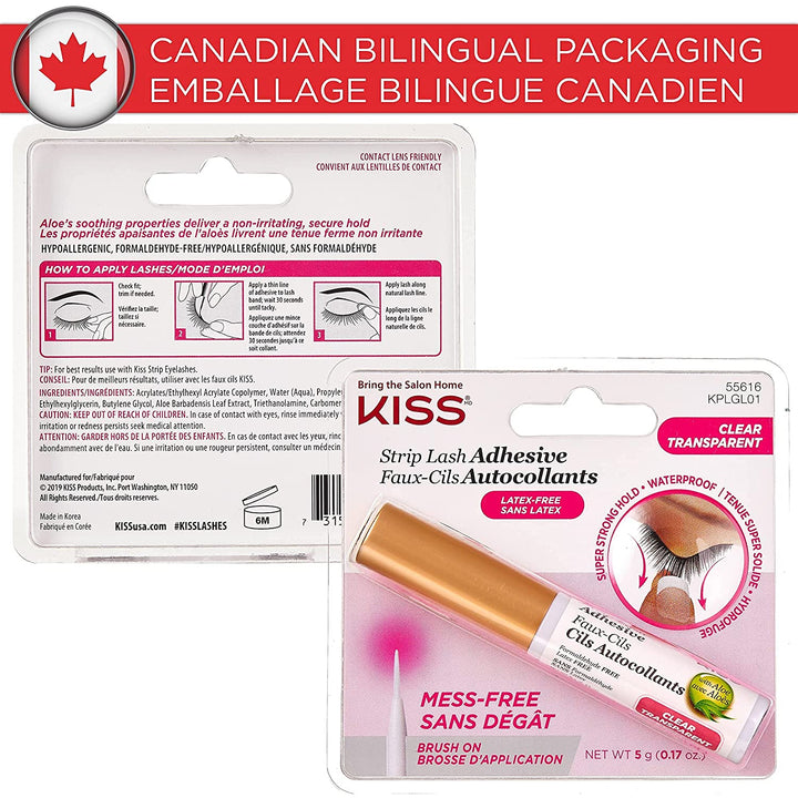 Clear Strip Lash Adhesive with Aloe, Waterproof, Formaldehyde and Latex Free, Odor Free, Cruelty Free, Super Strong Hold Eyelash Glue with Brush Applicator, 0.17 Oz.