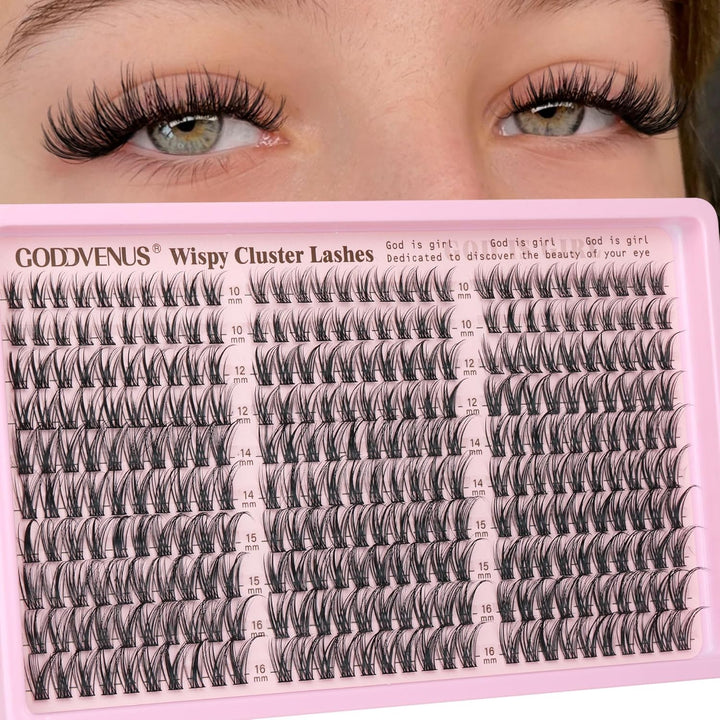 Lash Clusters Kit Wispy Eyelash Clusters Lashes Natural DIY Lash Extension Kit 10-16Mm Cluster Eyelash Extensions Kit 300Pcs C Curl Individual Lashes Cluster Eyelash (No Tweezers)