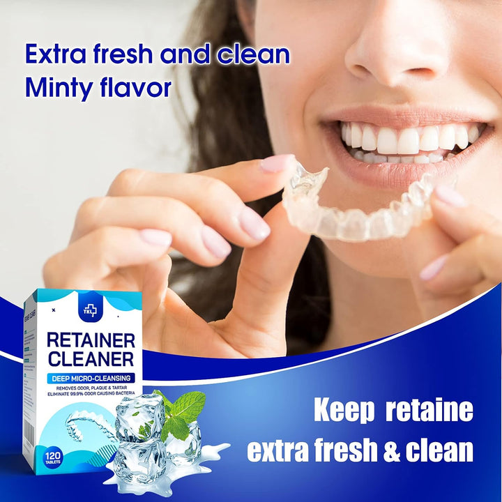 Retainer & Denture Cleaner Tablets - 4 Months Supply (120 Pcs) Dental Retainers for Aligner - Mouth & Night Guards - False Teeth Whitening - Removes Odor & Plaque (120 Pcs)