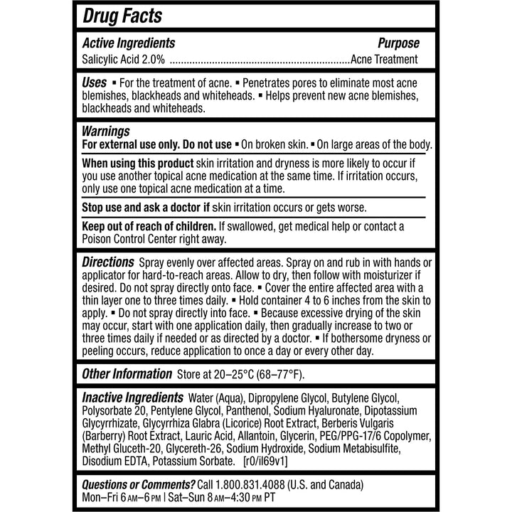 CLEAR Exfoliating Back & Body Acne Spray, Bacne Spray with 2% BHA Salicylic Acid Back Acne Treatment for Clogged Pores, Blackheads & Breakouts, Alcohol-Free, Fragrance-Free, 4 Fl Oz