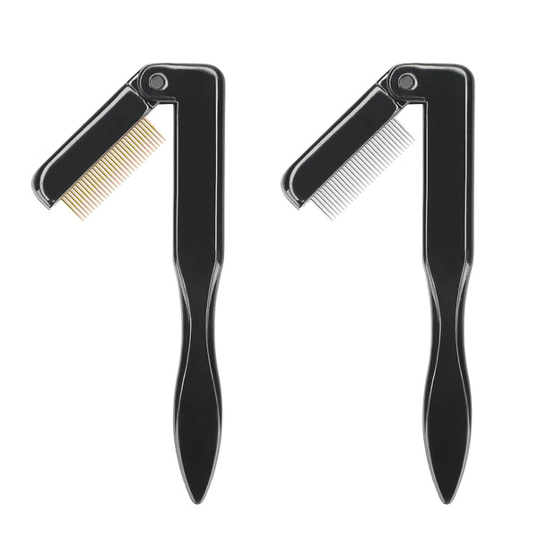 2PCS Folding Eyelash Comb, Eyelash Separator Tool, Black Eyebrow Comb Metal Teeth, Eyelash Brush Tool for Lash & Brow