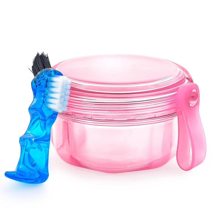 Leak Proof Denture Cups for Soaking Dentures, Partial Denture Bath Case Travel Retainer Cleaning Container Case with Brush for Aligner, Denture, Mouth Guard - Transparent Black