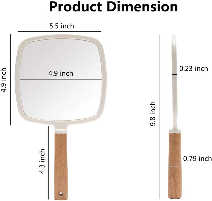 Hand Held Mirror with Handle for Makeup,Small Cute Wood Hand Mirror for Shaving with Hole Hanging Single-Sided Portable Travel Vanity Mirror for Men&Women(Square)