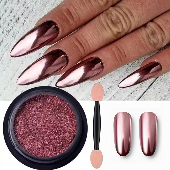 Holographic Mirror Gold Nail Chrome Powder Effect Metallic Dust Sequins UV Gel Gold Chrome Nail Powder Pigment for Nail Art Decoration, Gold Chrome Powder for Nails