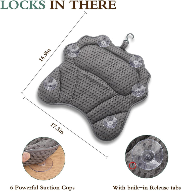 Bath Pillow  Ergonomic Luxury Bathtub Pillow with Head,Neck, Shoulder and Back Support, 4D Bath Pillows for Tub with 6 Powerful Suction Cups, Fits All Bathtub