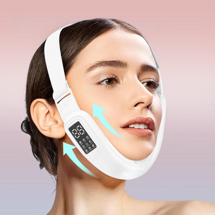 Electric Double Chin Device and V-Face Machine with 8 Modes and 15 Gear Adjustable Intensities - Intelligent Double Chin Machine for V-Face - White