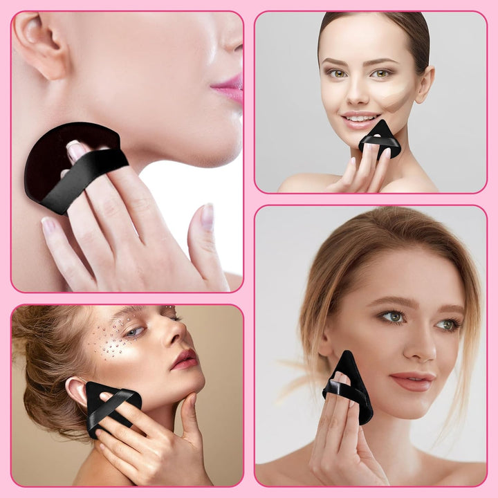 6 Pcs Powder Puff Face Soft Triangle Makeup Puff Velour Makeup Sponge Stocking Stuffers for Loose Powder (Black)