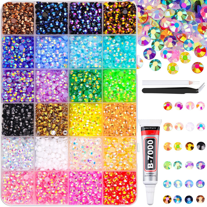 13000Pcs Flatback Pearls for Crafting (White), Assorted Size 2/3/4/5/6/8/10Mm Half Pearl Bead Gems with 3Pcs 10Ml B7000 Jewelry Glue, Bedazzling Kit for Crafts Shoes Graduation Cap Nail Art