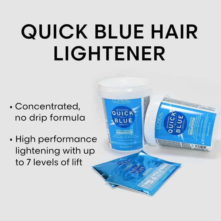L'Oréal Technique Quick Blue High Performance Hair Lightener - Hair Bleaching Powder - No Drip Formula, Extra Strength Lightening Action Lifts up to 7 Levels, Single Application