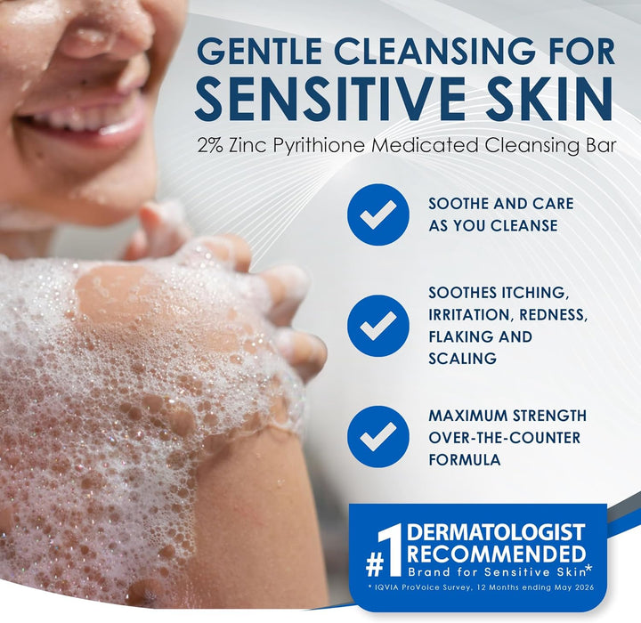 Z Bar, Seborrheic Dermatitis & Anti-Dandruff Medicated Bar, 3.5 Oz, Formulated without Common Irritants for Sensitive Skin, 2% Pyrithione Zinc Helps Relieve Itching, Redness & Flaking