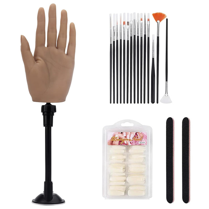 Practice Hand for Acrylic Nails, Silicone Nail Hand Practice, Flexible Fingers Fake Training Hand False Mannequin Hands for Nail Practice, Hand Model Kit for Nail Supplies Manicure Beginners