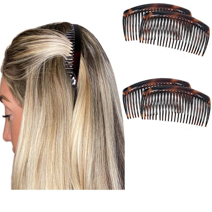Paris AD66/2 French Side Comb Large Curved Tortoiseshell Hair Combs for Women Fine Hair, 4 Inch Strong Hold Comb for Women Bun Chignon Up-Do Styling Girls Hairstyle Accessories, Made in France