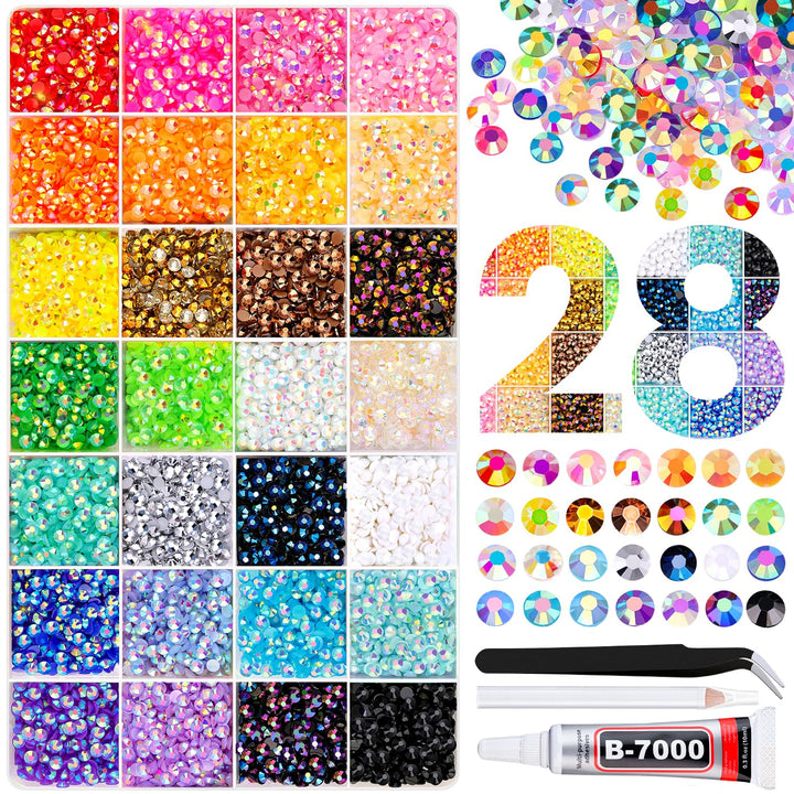 6100Pcs Resin Rhinestones for Crafting with 2Pcs 10Ml B7000 Jewelry Glue, 1 Box Flatback Crystals Diamond (Clear) for Bedazzling Crafts DIY Nail Art Non Hotfix Gems for Clothing Shoes Tumblers