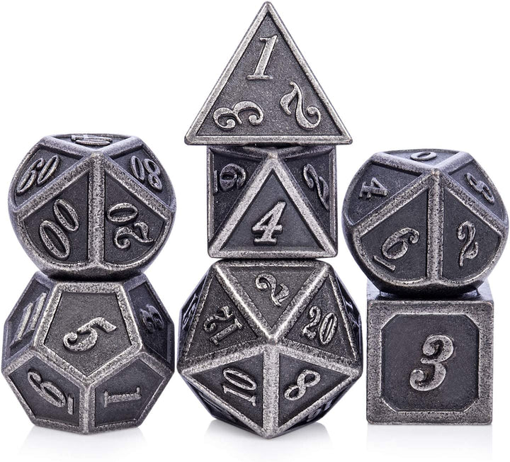 Metal Dice Set DND,  7 PCS Metallic Flowers D&D Dice with Gorgeous Gift Case for D&D Dungeons and Dragon Tabletop Game (Brown and Cream-Coloured)