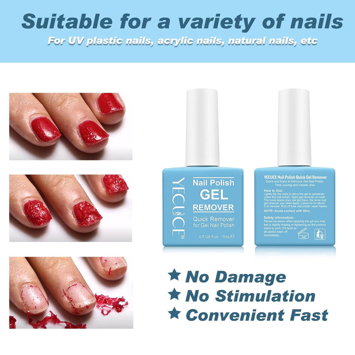 Gel Nail Polish Remover, (2Pcs) Gel Polish Remover for Nails, No Need for Foil, Quick & Easy Polish Remover in 2-3 Minutes, No Need Soaking or Wrapping-15Ml