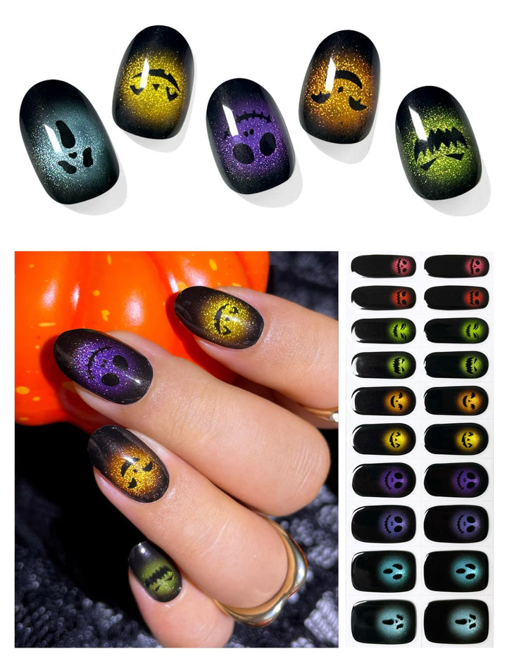 Semi Cured Gel Nail Strips (Deep Plum Cat Eye), Dark Purple, 20 Pcs Gel Nail Wraps, Stickers, UV Light Required, Salon Quality, Long Lasting