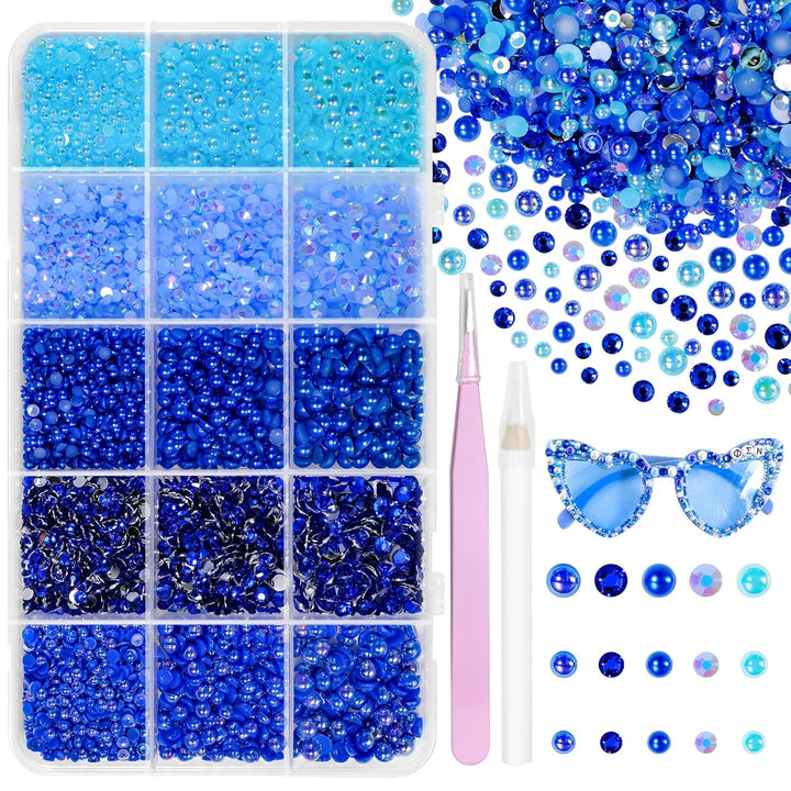 12000 Pcs White Flatback Pearls and Rhinestones for Crafting, 3-5 Mm Jelly Resin Rhinestones, Mixed Size Half Pearl Bedazzling Gems for Nail DIY Crafts Mugs Bottles Tumblers Clothes Makeup
