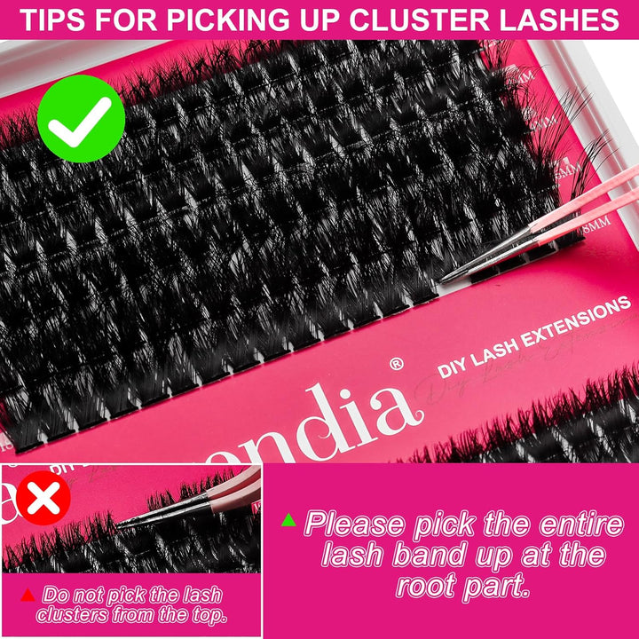 Lash Clusters Kit Fluff 80D 100D Individual Lashes D Curl Cluster Eyelash Extensions 10-18Mm DIY Lash Extension Kit Lash Bond and Seal Waterproof, Lash Applicator, Thick False Eyelashes Kit