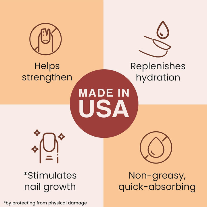 Organic Nail and Cuticle Oil - USA Made Nail Oil for Growth & Strength with Jojoba and Vitamin E, Repair for Damaged Nails & Cuticle Softener Made with Natural Ingredients, Nails Care Products