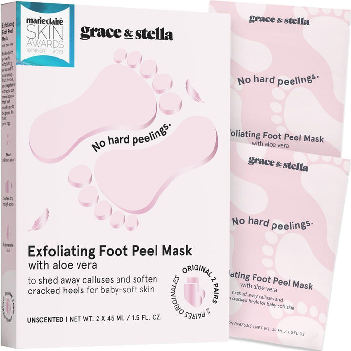Award-Winning Foot Peeling Mask - Foot Peel Masks with Aloe Vera- Moisturizing Foot Masks That Remove Dead Skin, Exfoliating Foot Mask for Dry Cracked Feet (4 Pairs, Unscented)