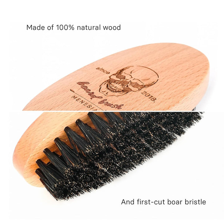 Boar Bristle Hair Beard Brush for Men, Pocket Travel Men'S Wooden Small Soft Beard Brush (Skull)