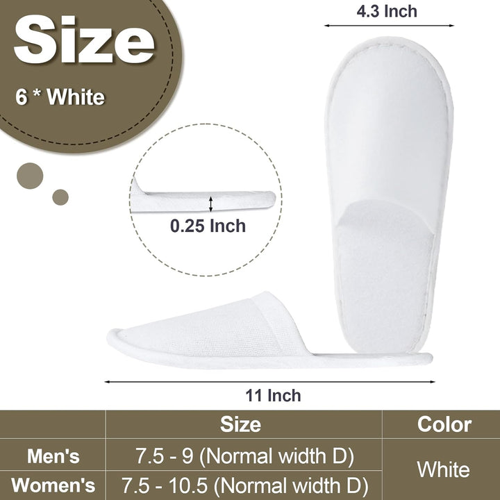 Disposable Slippers for Guest, 6 Pairs Spa Hotel House Slippers for Shoeless Home Bulk Indoor Slippers for Women Men Pantuflas Desechables Para Invitados White