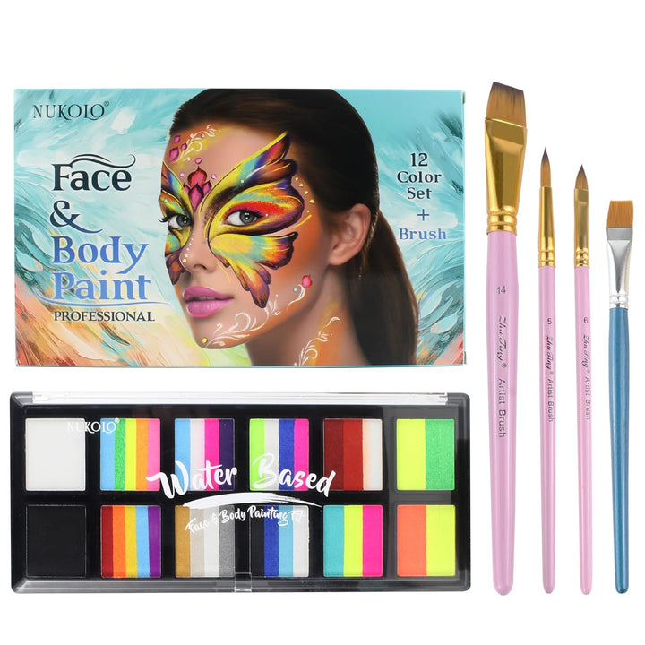 Face Painting Kit Non-Toxic Body Paint Washable 18 Colors Facepaint Makeup Kit for Adults with 10 Face Paint Brushes for Halloween Party Cosplay Makeup (Color 001)