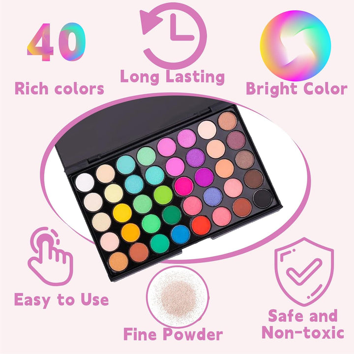 40 Colors Nail Pigment Powder for Nails, Professional Nail Pigment Powder Palette with Neon Shades for Gradient, Ombre & Bold Manicure, Nail Art Supplies for Home and Salon DIY