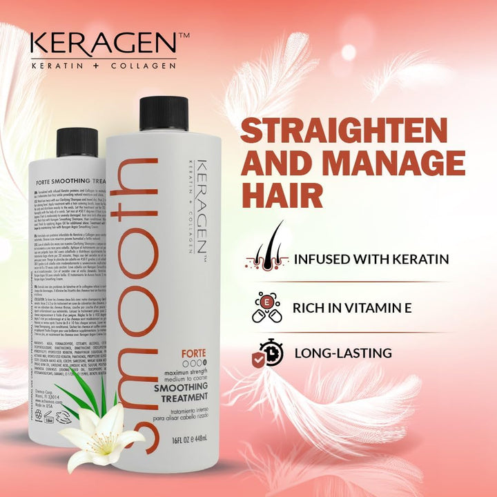 - Brazilian Smoothing Keratin Hair Treatment, Blowout Straightening System for Dry and Damaged Hair - Forte, Sulfate Free - Eliminates Curls and Frizz, Medium to Coarse Hair (16 Oz)