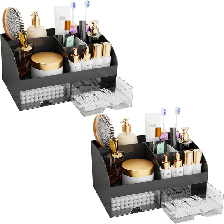Makeup Organizer with Drawers, Cosmetic Storage for Dresser Vanity and Bathroom Countertop, Beauty Holder for Lipstick Brush, Skincare Organizer for Vanity, Cosmetic Display Case (White)