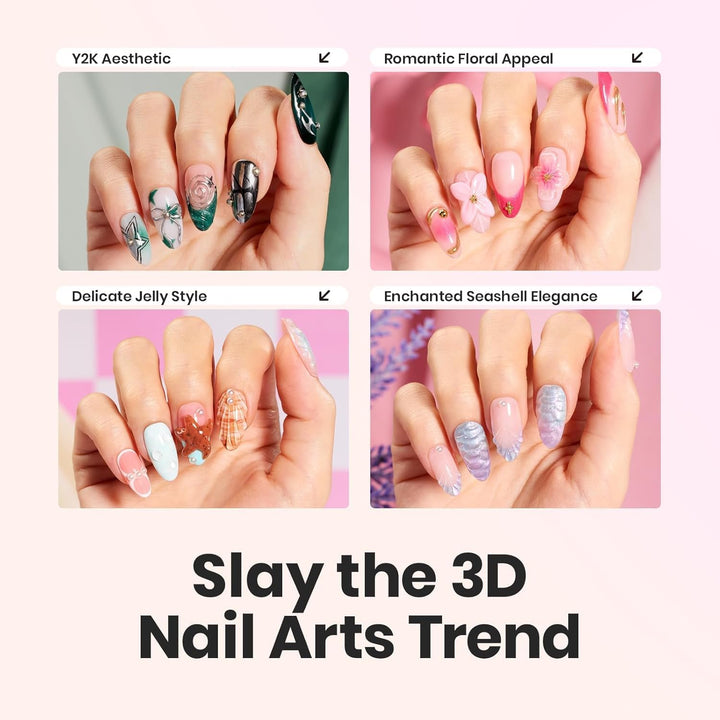 Beetles 3D Gel Nail Art Kit-Crystal Orb 3D Nail Art Clear 1 Oz 5 in 1 Non-Sticky Hand Sculpting Building for Beginner DIY Salon at Home,Clear Solid Builder Nail Gel, UV & LED Lamp Cured Needed