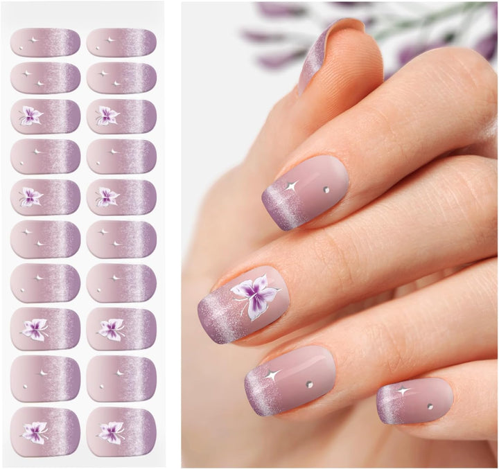 Semi Cured Gel Nail Strips | Gel Nail Stickers with UV Light Required | Salon Quality, Easy Application and Removal（Pink Ombre）