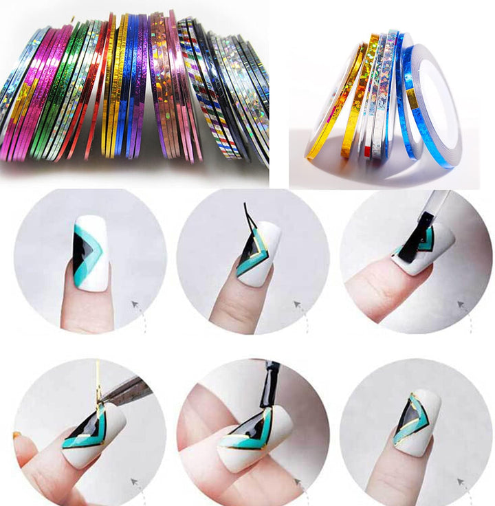 Nail Art Striping Tape Lines,36 Rolls Nail Stickers,Gold Silver Laser Nail Stripe Holographic