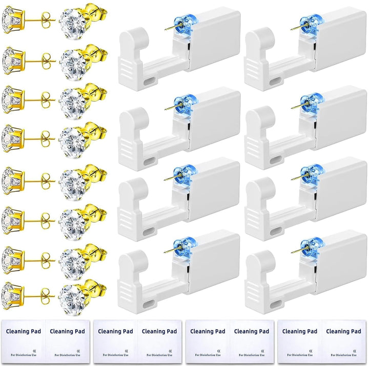 24 Pcs Ear Piercing Kit: Disposable Ear Piercing Gun Kit with 8 Guns, 8 Pcs Earrings Stud, 8 Pcs Cleaning Pads