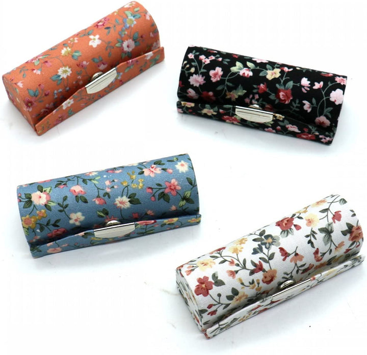 4 Pcs Ladies Floral Lipstick Case Holder with Mirror, Cosmetic Storage Kit Makeup Travel Cases Organizer Bag for Purse