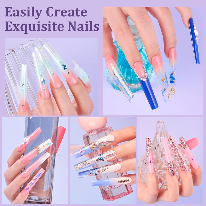 Fake Nail Tips White Clear:  No C Curve Tapered Square Nail Tips for Acrylic Nails - 480Pcs 12 Sizes Extra Long Straight Nail Extension Kit - with Glue Remover & Glue Acrylic Clippers Set