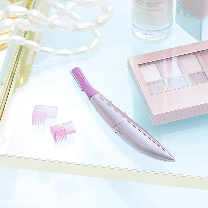 Women’S Facial Hair Remover and Eyebrow Trimmer with Pivoting Head, Includes 2 Gentle Blades for Brow and Face and 2 Eyebrow Trim Attachments, Battery-Operated – ES2113PC